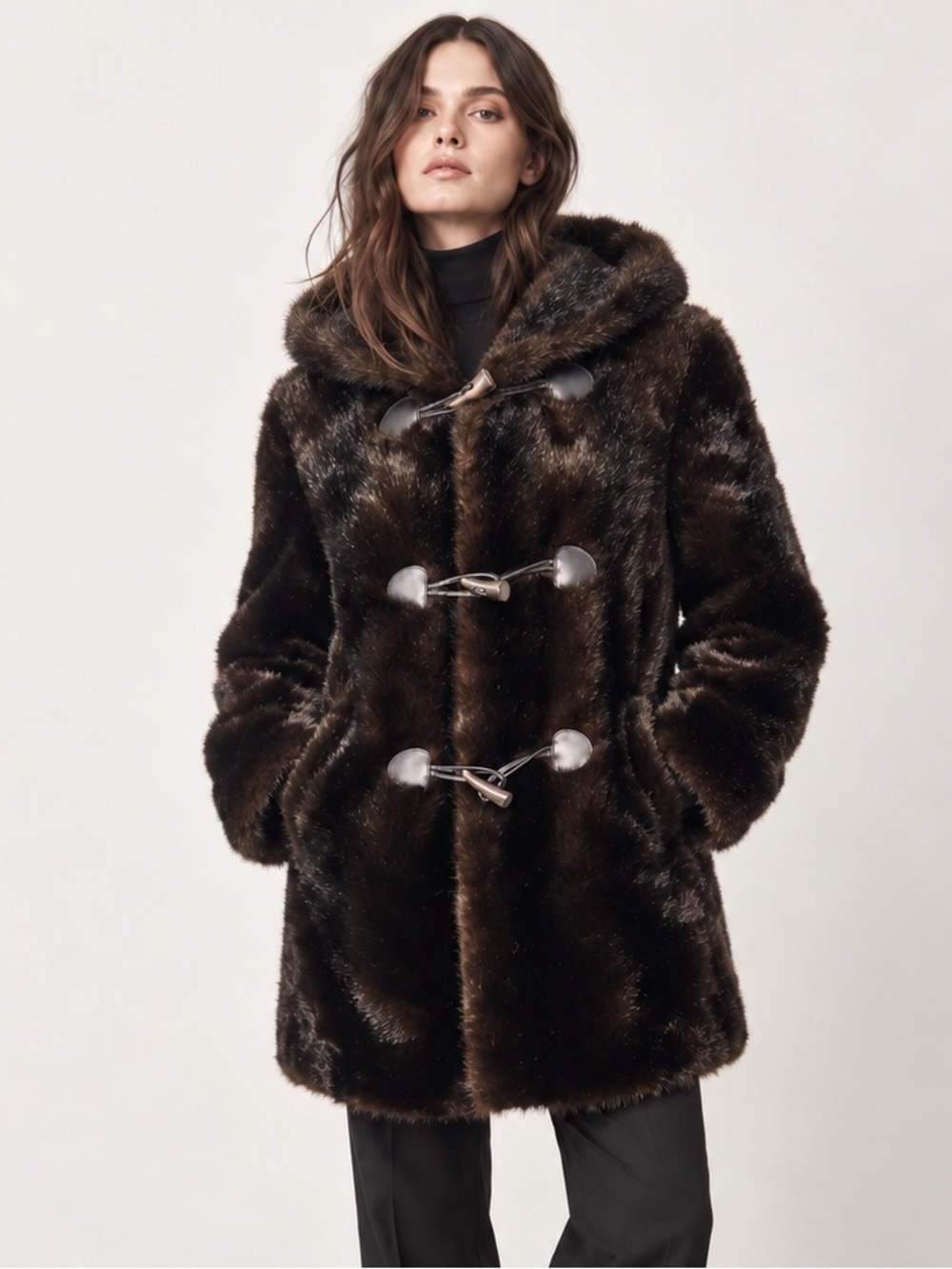 Zara Brown Faux Fur Hooded Coat